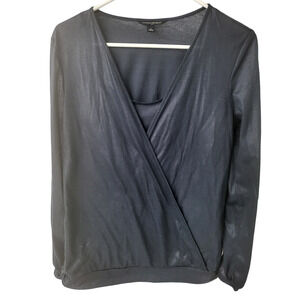 Banana Republic Women's Shimmer Navy Blue Long Sleeve Wrap Top Shirt Size M